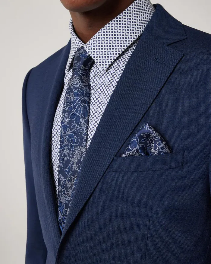 Politix Pocket Squares Men Floral Jacquard Silk Pocket Square Navy