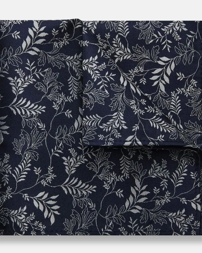 Politix Pocket Squares Men Silk Fern Floral Pocket Square Navy