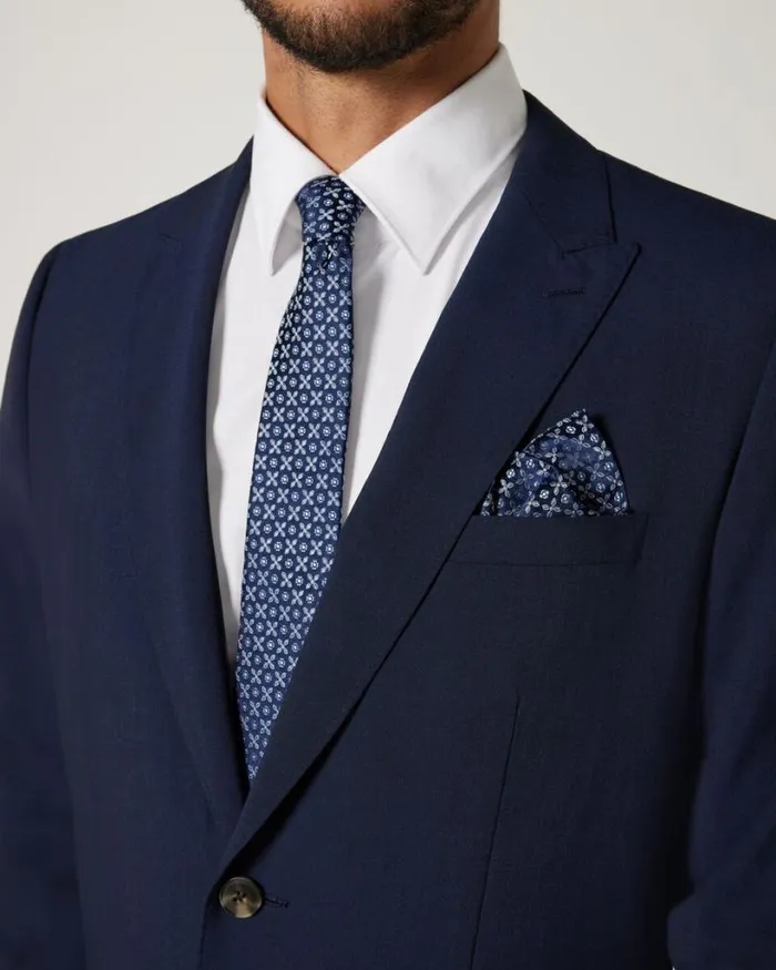 Politix Pocket Squares Men Silk Geo Jacquard Pocket Square Navy Blue