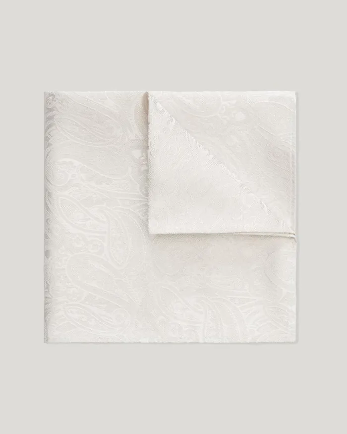 Politix Pocket Squares Men Silk Paisley Jacquard Pocket Square Ivory
