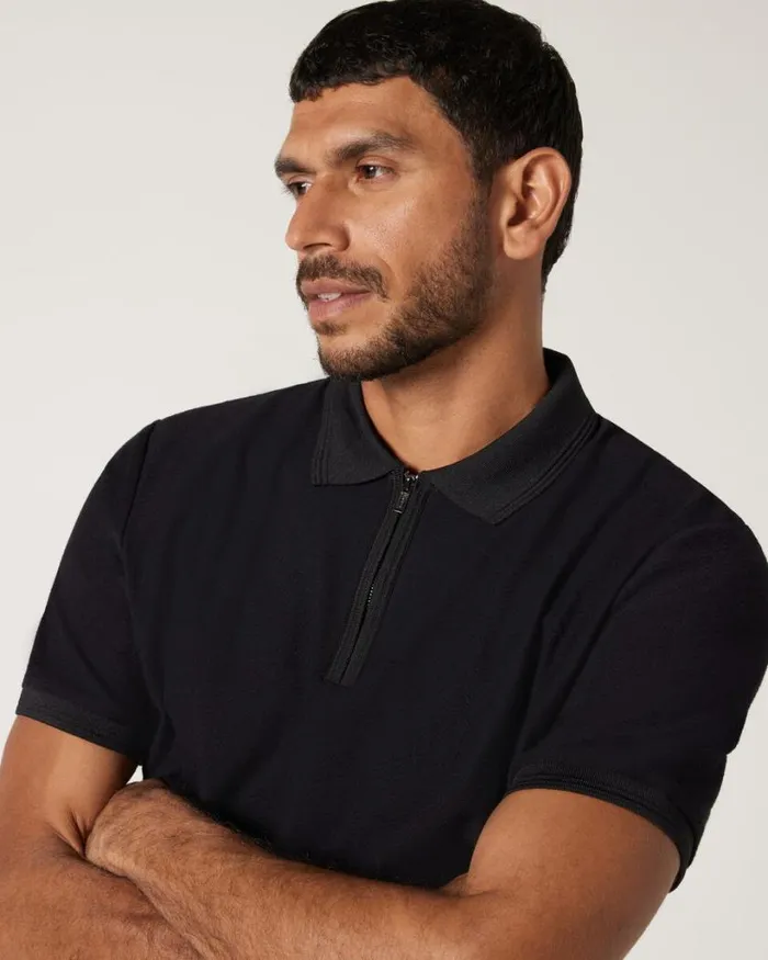 Politix Polo Shirts Men Textured Zipup Polo Black