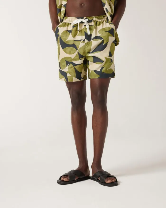 Politix Shirts Men Abstract Floral Movember Elasticated Shorts Khaki