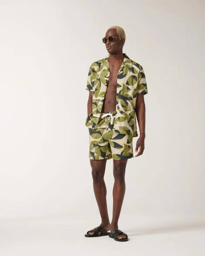 Politix Shirts Men Abstract Floral Movember Elasticated Shorts Khaki