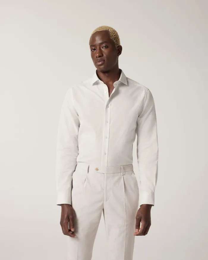 Politix Shirts Men Slub Texture Long Sleeve Shirt Natural