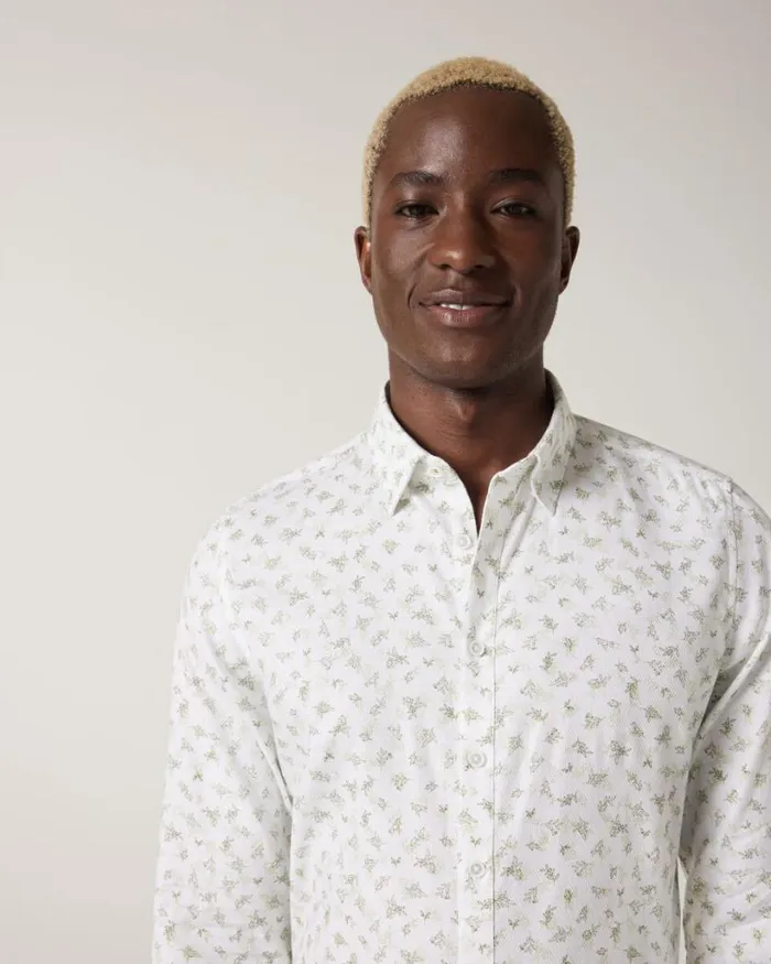 Politix Shirts Men Textured Floral Long Sleeve Shirt Khaki