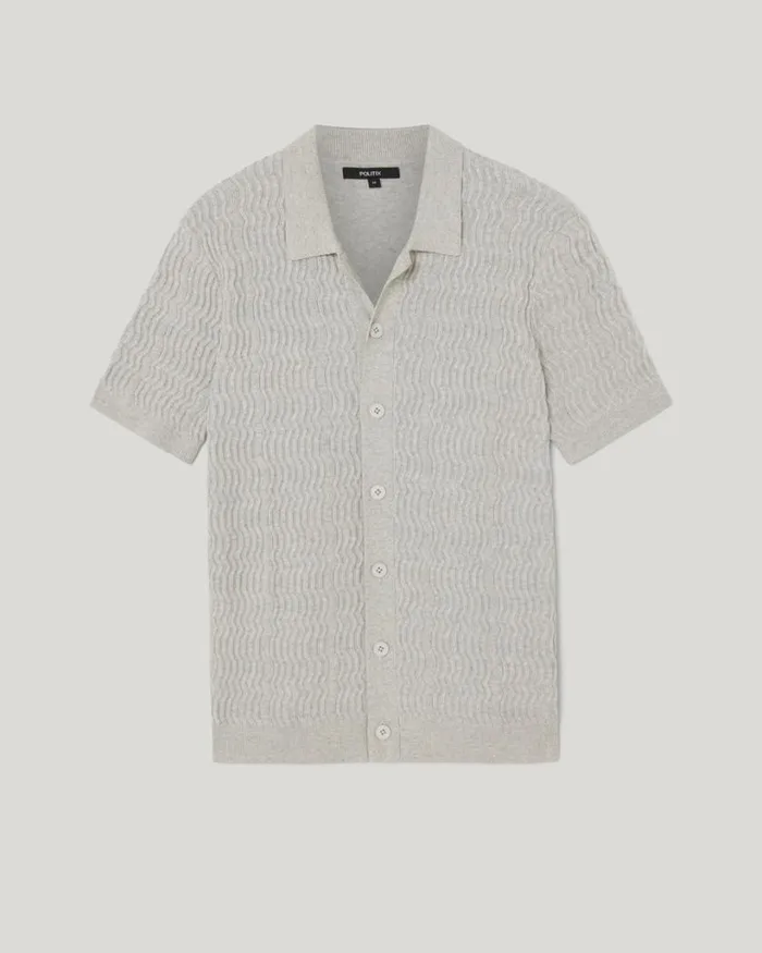 Politix Shirts Men Wave Knit Button Down Short Sleeve Shirt Grey Marle