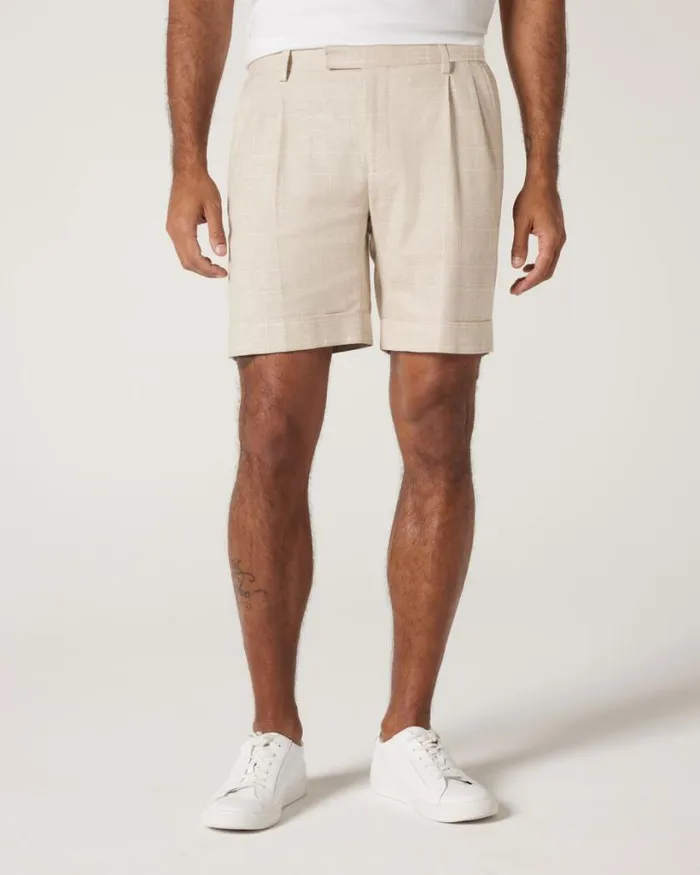 Politix Shorts Men Regular Double Pleat Tailored Short Natural Check