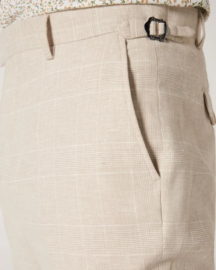Politix Suit Pants Men Slim Stretch Check Tailored Pant Natural Check