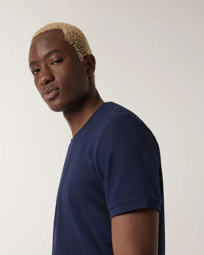 Politix TShirts Men Textured Crew Neck Tee Navy