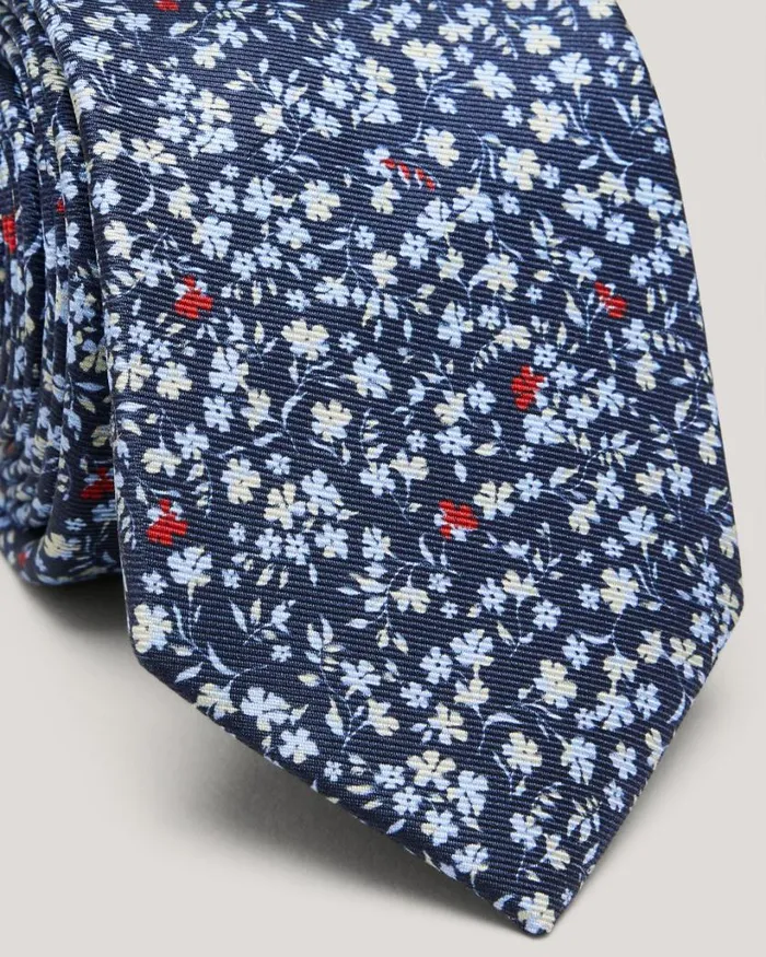 Politix Ties Men Ditsy Floral Printed Silk Tie Navy