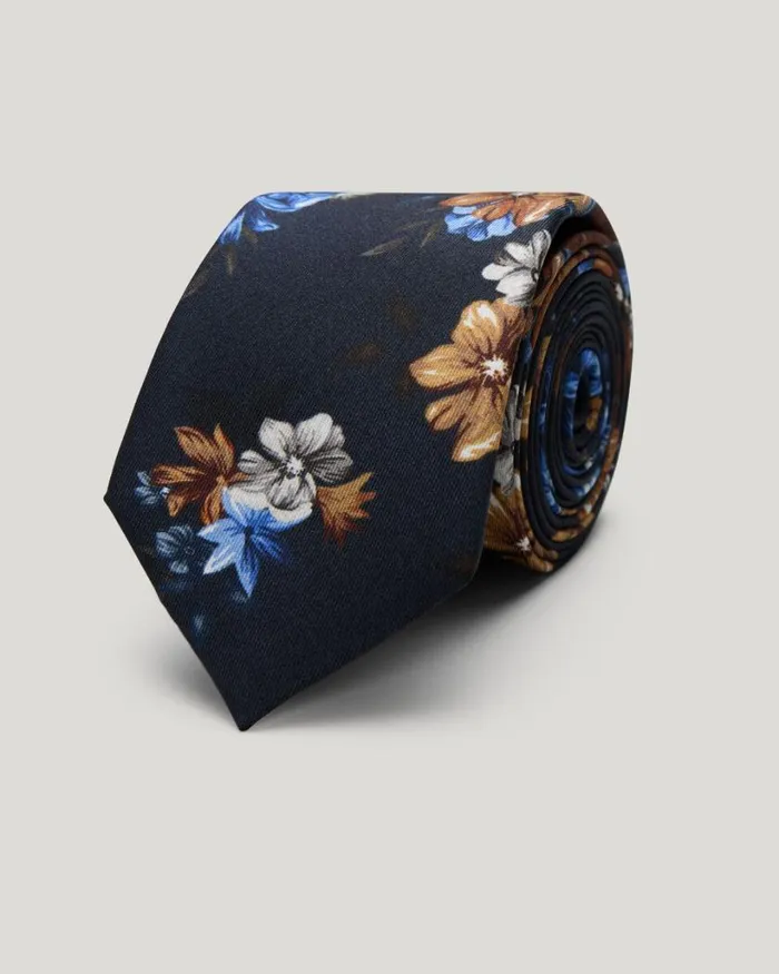 Politix Ties Men Floral Print Silk Tie Navy