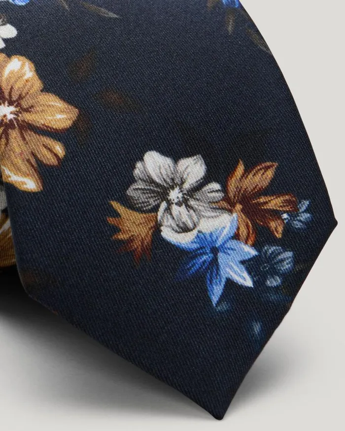 Politix Ties Men Floral Print Silk Tie Navy