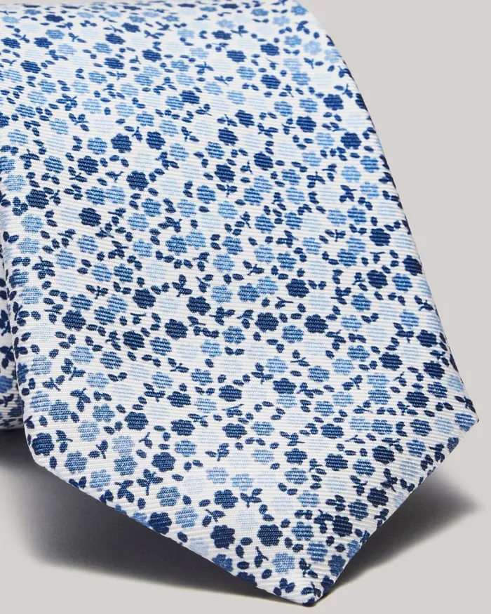 Politix Ties Men Floral Printed Silk Tie Navy
