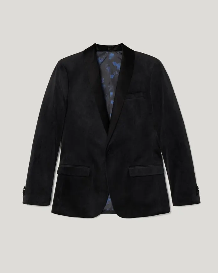 Politix Tuxedos Men Slim Fit Detachable Shawl Collar Velvet Tuxedo Jacket Black
