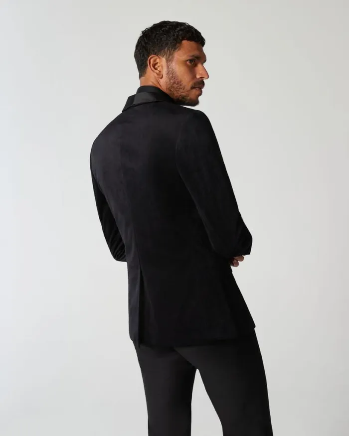 Politix Tuxedos Men Slim Fit Detachable Shawl Collar Velvet Tuxedo Jacket Black