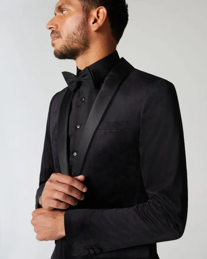 Politix Tuxedos Men Slim Fit Detachable Shawl Collar Velvet Tuxedo Jacket Black