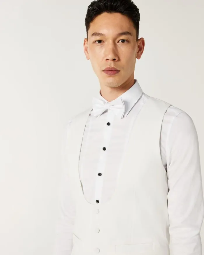 Politix Vests Men 4 Buttoned Horseshoe Tailored Vest Ivory