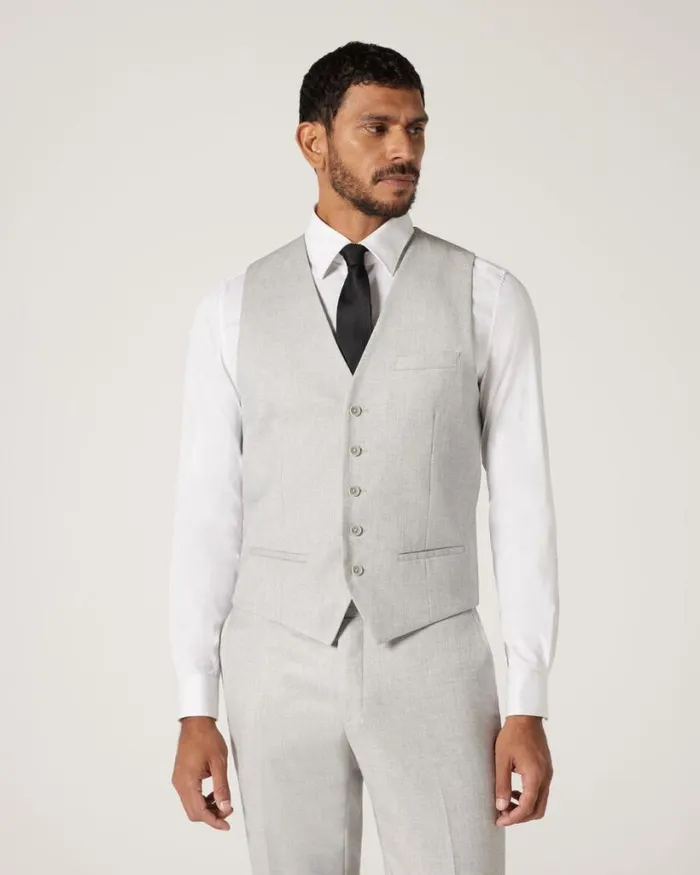 Politix Vests Men 5 Button Textured Tailored Vest Light Grey