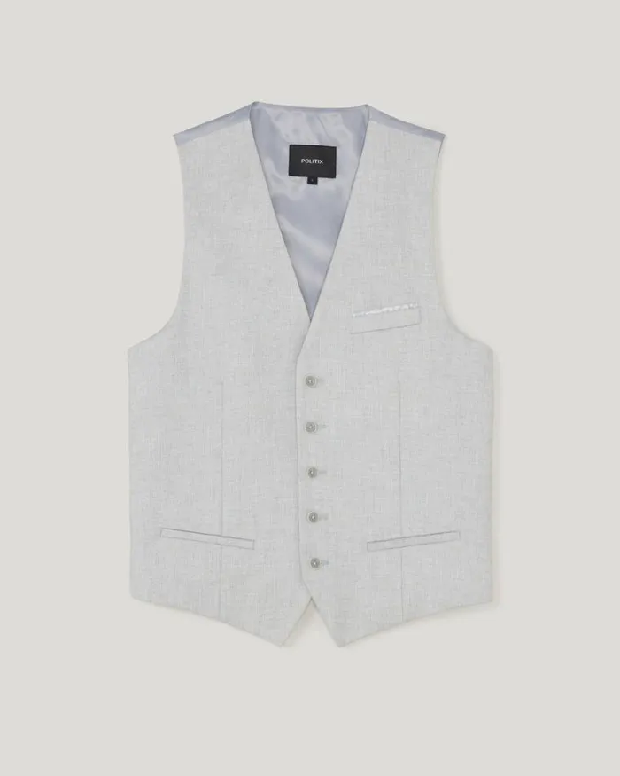 Politix Vests Men 5 Button Textured Tailored Vest Light Grey