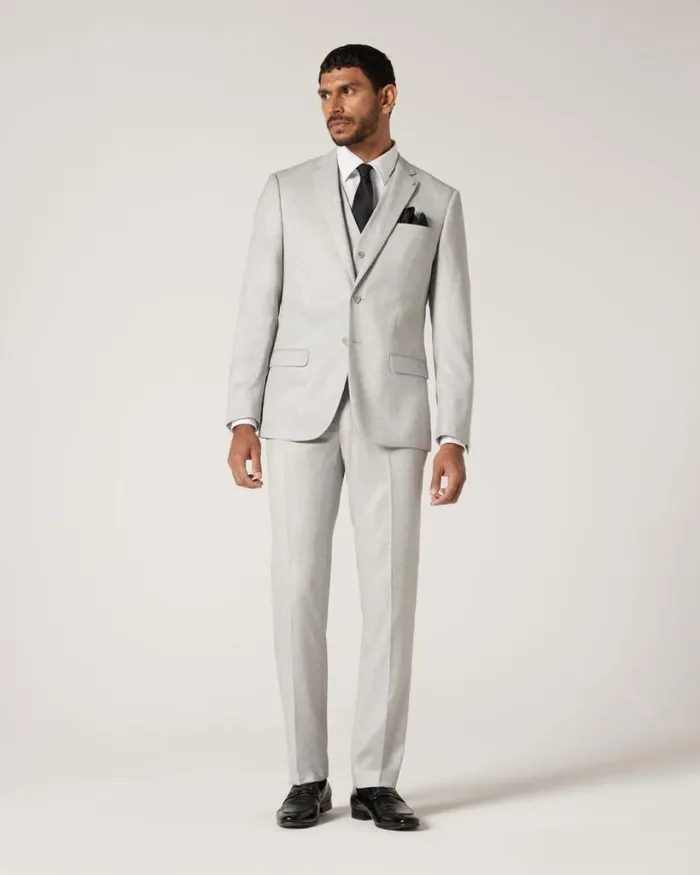 Politix Vests Men 5 Button Textured Tailored Vest Light Grey