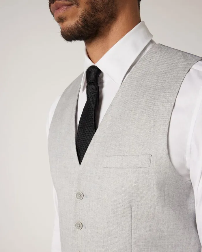 Politix Vests Men 5 Button Textured Tailored Vest Light Grey