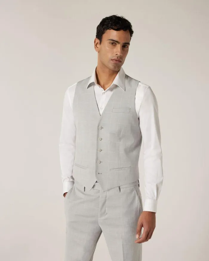 Politix Vests Men 5 Button Windowpane Check Vest Grey Check