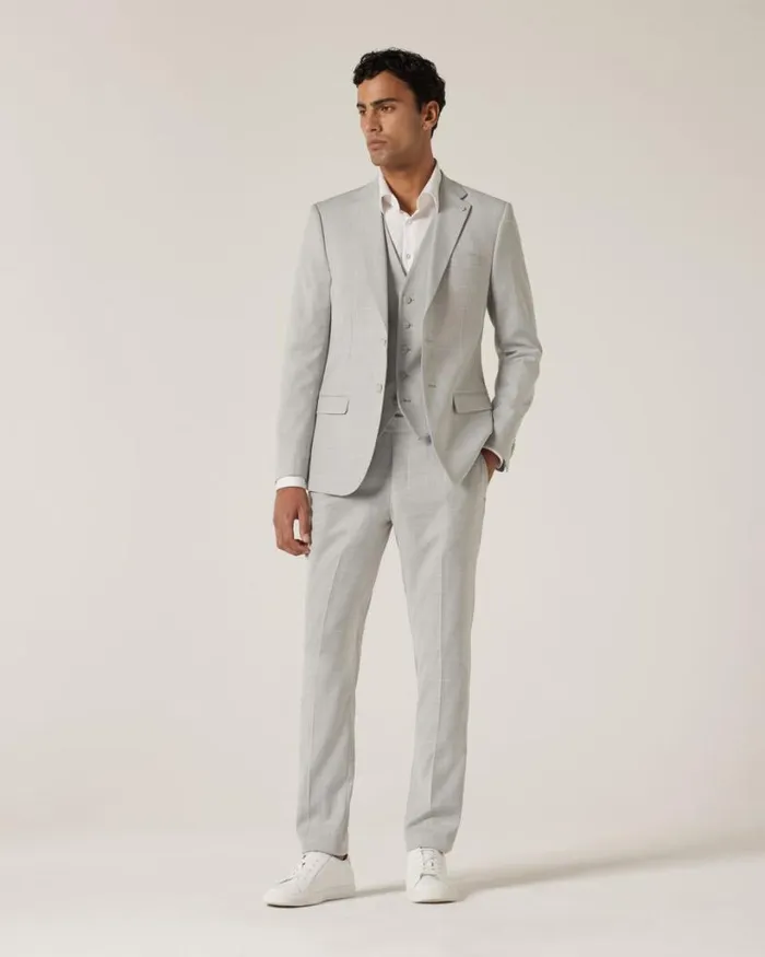 Politix Vests Men 5 Button Windowpane Check Vest Grey Check