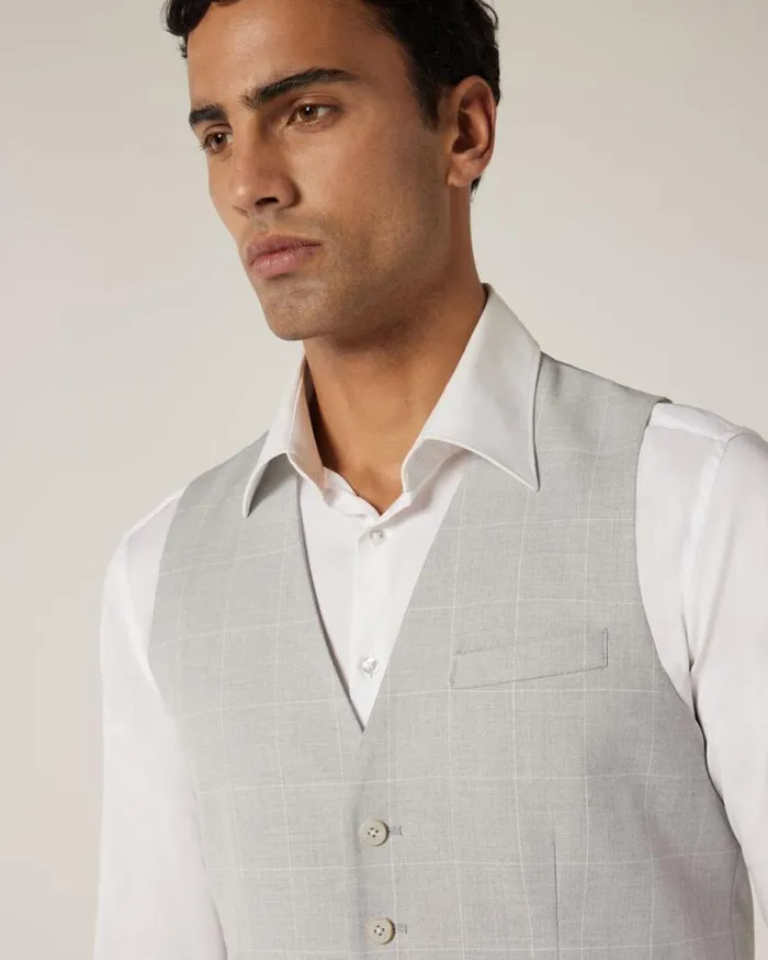 Politix Vests Men 5 Button Windowpane Check Vest Grey Check