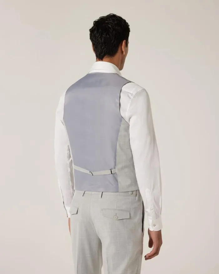 Politix Vests Men 5 Button Windowpane Check Vest Grey Check
