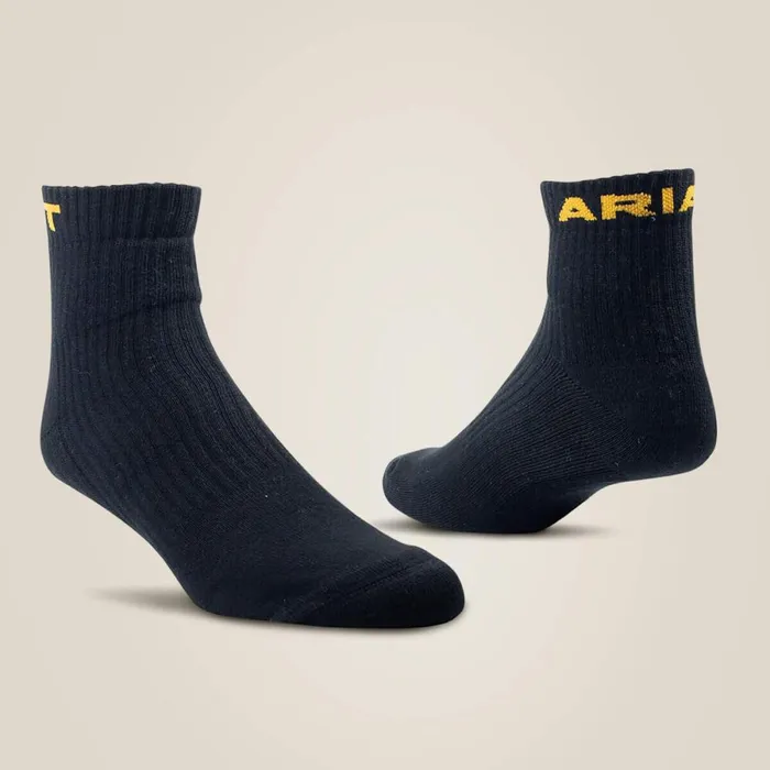 Premium Ringspun Cotton Quarter Crew Work Sock 3 Pair Pack Black MenWomen Ariat Socks