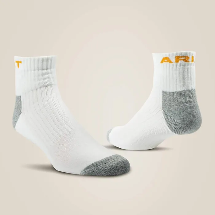 Premium Ringspun Cotton Quarter Crew Work Sock 3 Pair Pack White MenWomen Ariat Socks
