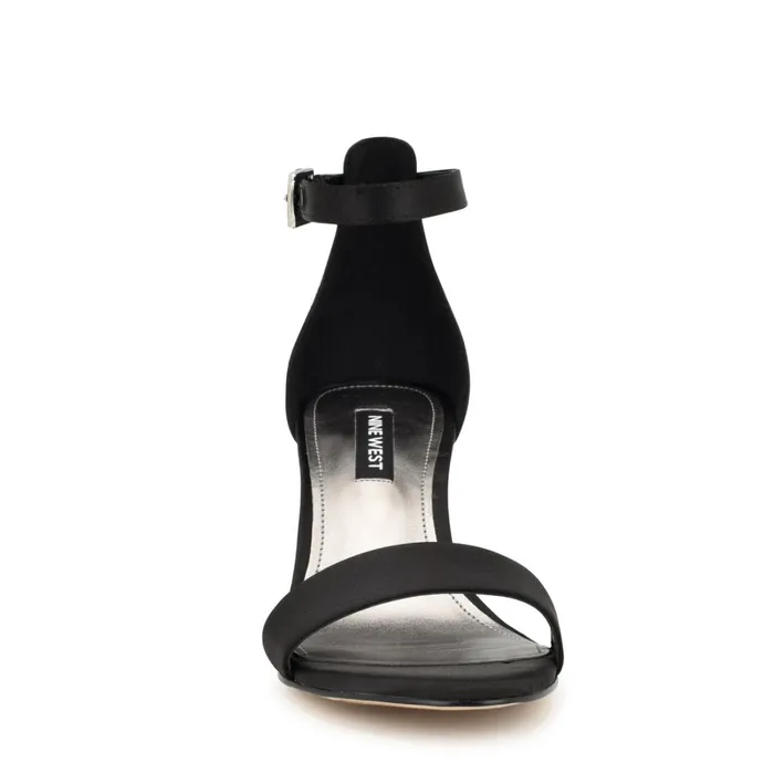 Pruce Ankle Strap Block Heel Sandals Black Satin Women Nine West Mid Heels Pruce Ankle Strap Block Heel Sandals Black Satin Women Nine West Mid Heels