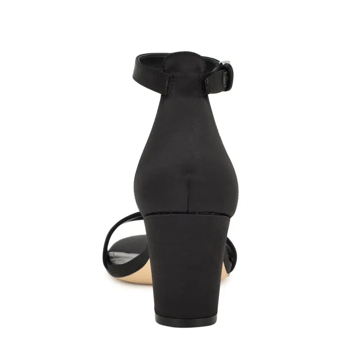 Pruce Ankle Strap Block Heel Sandals Black Satin Women Nine West Mid Heels Pruce Ankle Strap Block Heel Sandals Black Satin Women Nine West Mid Heels