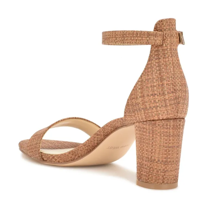 Pruce Ankle Strap Block Heel Sandals Brown Raffia Women Nine West Mid Heels Pruce Ankle Strap Block Heel Sandals Brown Raffia Women Nine West Mid Heels