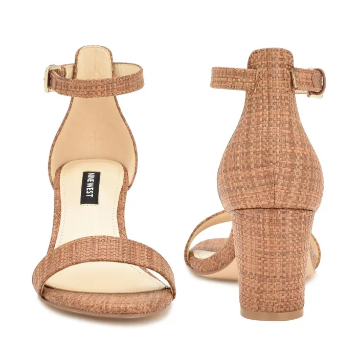 Pruce Ankle Strap Block Heel Sandals Brown Raffia Women Nine West Mid Heels Pruce Ankle Strap Block Heel Sandals Brown Raffia Women Nine West Mid Heels