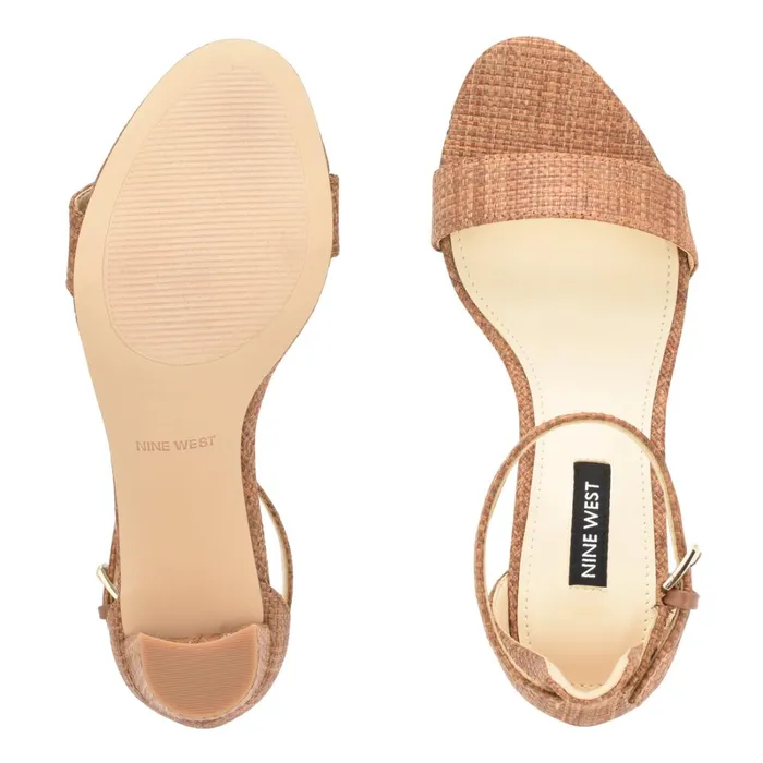 Pruce Ankle Strap Block Heel Sandals Brown Raffia Women Nine West Mid Heels Pruce Ankle Strap Block Heel Sandals Brown Raffia Women Nine West Mid Heels