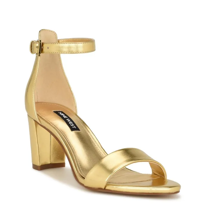 Pruce Ankle Strap Block Heel Sandals Gold Women Nine West Heeled Pruce Ankle Strap Block Heel Sandals Gold Women Nine West Heeled