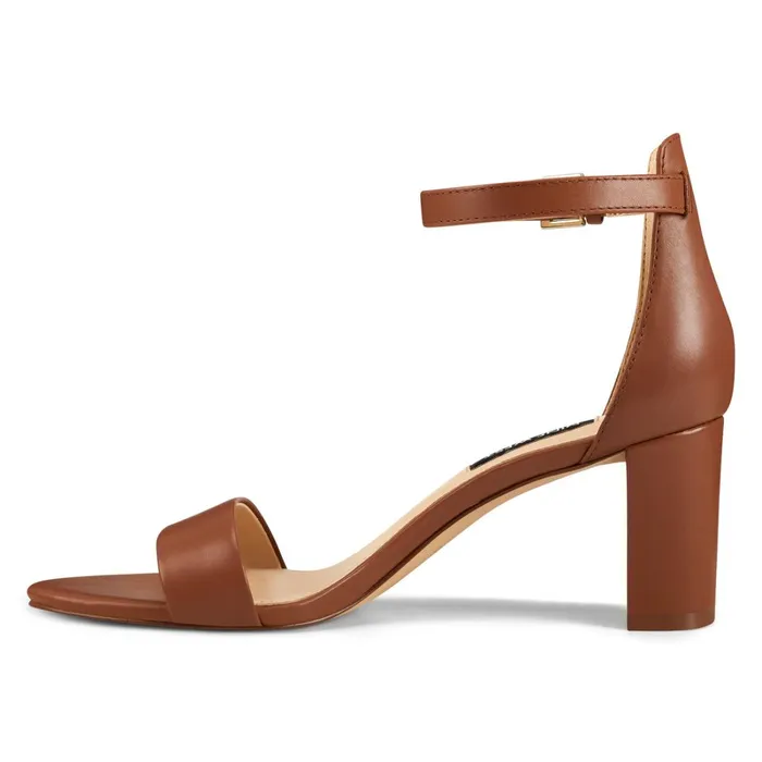 Pruce Ankle Strap Block Heel Sandals Light Brown Leather Women Nine West Mid Heels Pruce Ankle Strap Block Heel Sandals Light Brown Leather Women Nine West Mid Heels