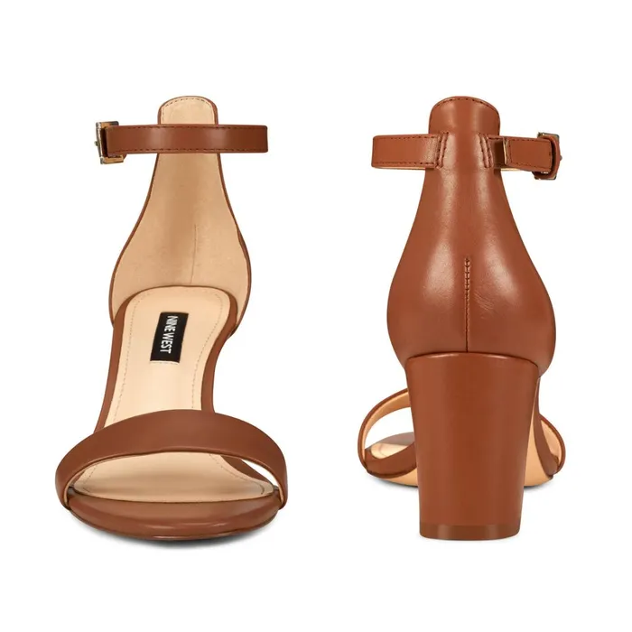 Pruce Ankle Strap Block Heel Sandals Light Brown Leather Women Nine West Mid Heels Pruce Ankle Strap Block Heel Sandals Light Brown Leather Women Nine West Mid Heels