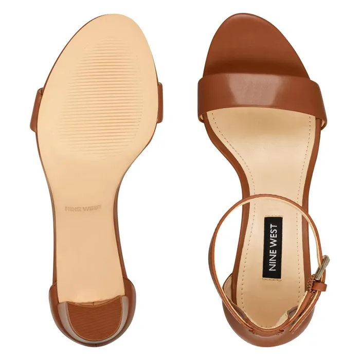 Pruce Ankle Strap Block Heel Sandals Light Brown Leather Women Nine West Mid Heels Pruce Ankle Strap Block Heel Sandals Light Brown Leather Women Nine West Mid Heels