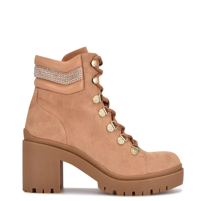 Qwork Lug Sole Booties Tan Suede Women Nine West Boots and Booties