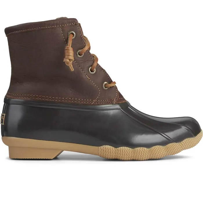 Rain and Duck Boots Women Sperry Saltwater Duck Boot Tan Dark Brown
