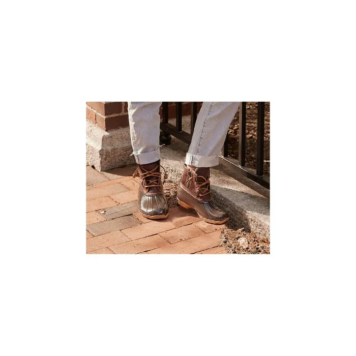 Rain and Duck Boots Women Sperry Saltwater Duck Boot Tan Dark Brown