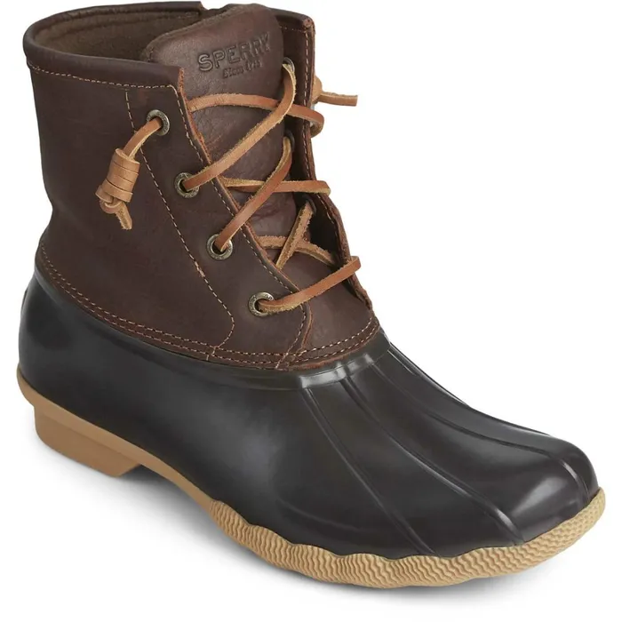 Rain and Duck Boots Women Sperry Saltwater Duck Boot Tan Dark Brown