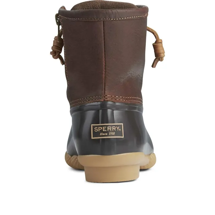 Rain and Duck Boots Women Sperry Saltwater Duck Boot Tan Dark Brown
