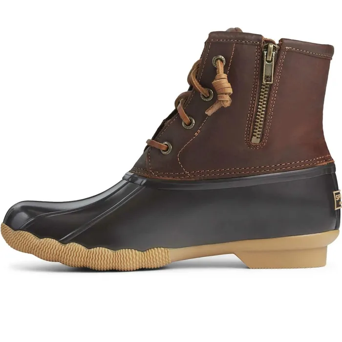 Rain and Duck Boots Women Sperry Saltwater Duck Boot Tan Dark Brown