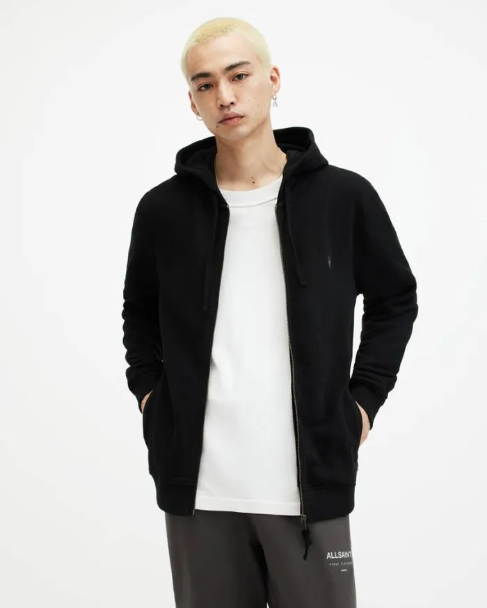 Raven Zip Up Ramskull Hoodie Black Men AllSaints Sweatshirts and Hoodies