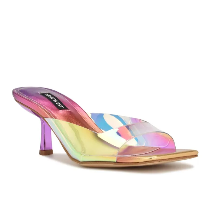 Raylen Heeled Slide Sandals Sunset Multi Metallic Women Nine West Heeled Raylen Heeled Slide Sandals Sunset Multi Metallic Women Nine West Heeled