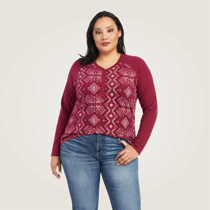 REAL Printed Henley Shirt Maze Multibeet Red Women Ariat TShirts and Tops REAL Printed Henley Shirt Maze Multibeet Red Women Ariat TShirts and Tops