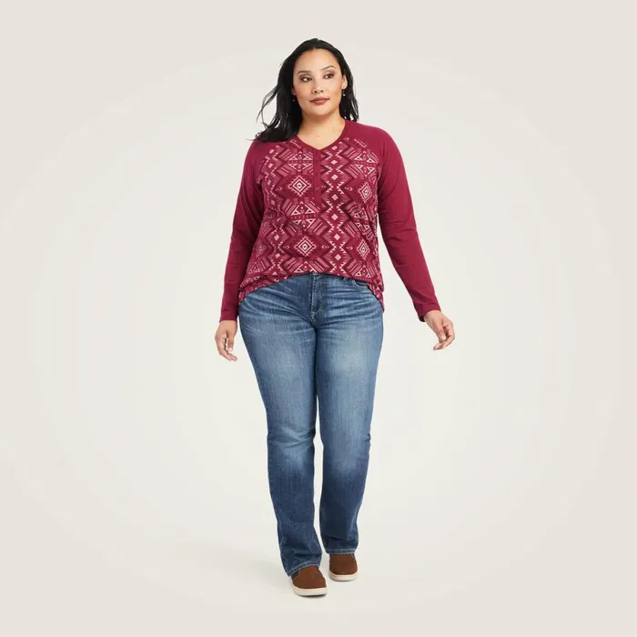 REAL Printed Henley Shirt Maze Multibeet Red Women Ariat TShirts and Tops REAL Printed Henley Shirt Maze Multibeet Red Women Ariat TShirts and Tops